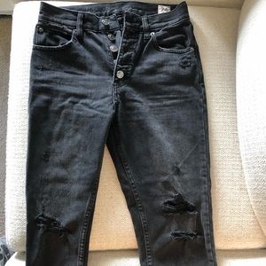 Free People Distressed High Waist Black Jeans
